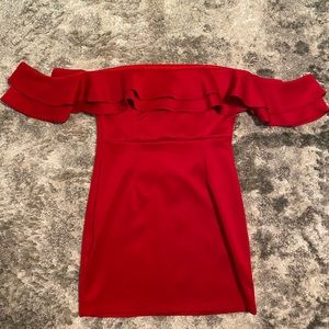 Red off the shoulder dress with ruffle